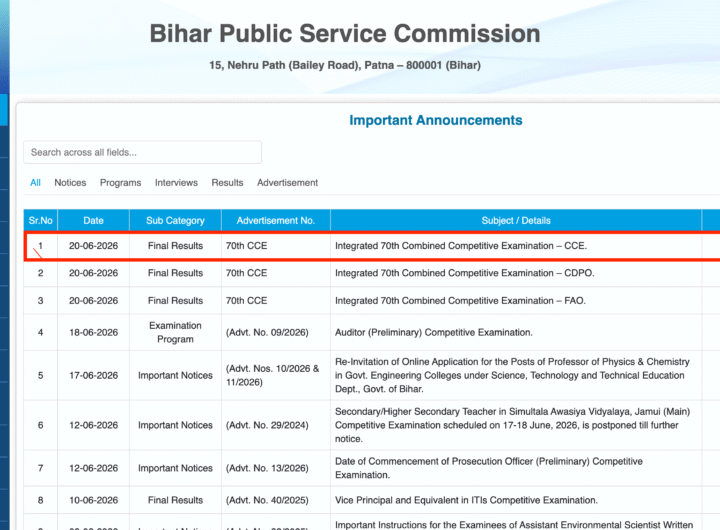BPSC 70th Final Result 2026